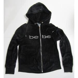bebe Velour Hoodie Hooded Sweatshirt Rhinestones Bling Black Large Vintage Y2k